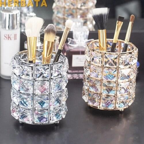 Crystal pen pencil holder makeup brush storage organizer stationery container desktop decoration Oficina Accessories CL-2522
