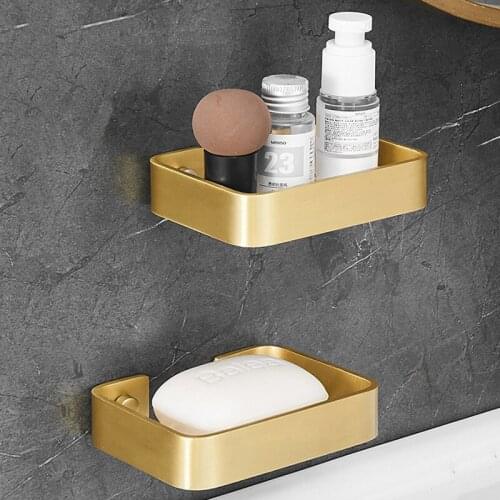 Soap Holder Brushed Gold Bathroom Soap Dish Square Bath Shower Shelf Bath Shower Caddy Rack Holder Aluminum Bathroom hardware