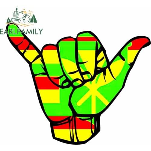 EARLFAMILY 13cm x 11.1cm for Hang Loose Green Decal Windshield Cartoon Air Conditioner Car Stickers Motorcycle Anime Decoration