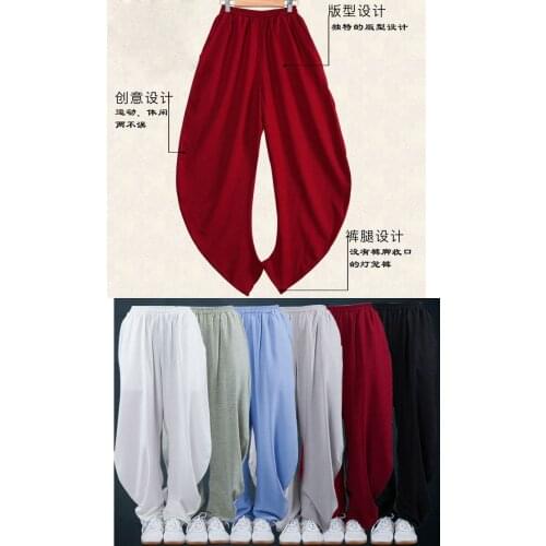 Newest Unisex elastic tai chi pants men&women trousers kung fu pants martial arts loosewushu bloomers blue/gray/black/white
