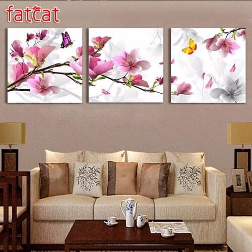 FATCAT Pink butterfly 5d diy diamond painting full square round diamond embroidery rhinestone triptych home decoration AE2157