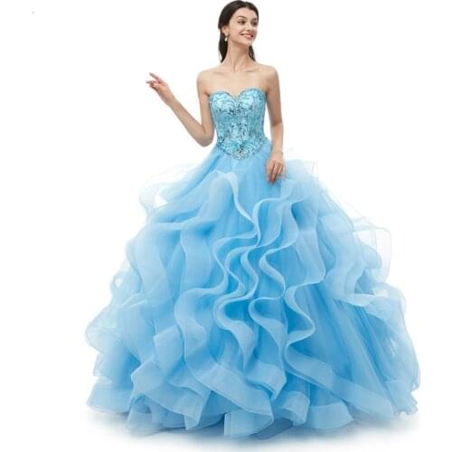 Custom Made Size/color Lilac Blue Halter Beaded Rhinestone Ball Gown Tulle Ruffles Quinceanera Dresses 2019 Plus Size Prom Gowns