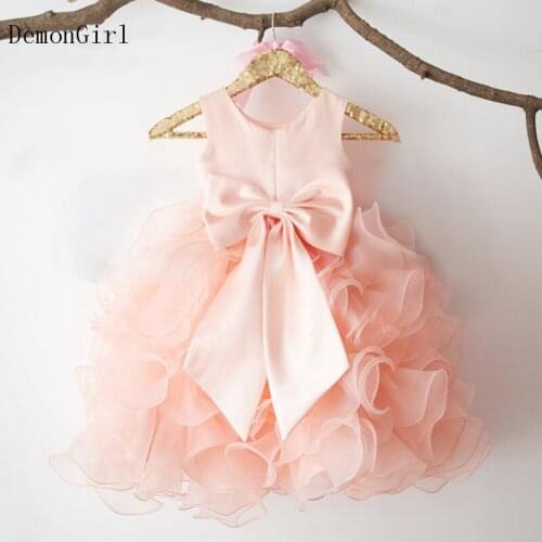 Cute Puffy Pink Ball Gown Girl Pageant Dress Flower Girl Dresses Puffy Organza Satin Bow First Communion Dress New Year