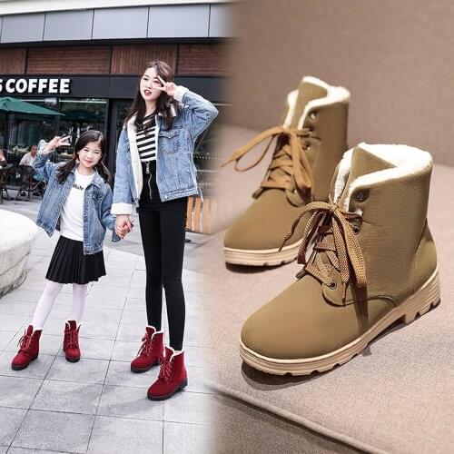 Fashion winter Parent-child lace-up snow boots Comfort plush non slip women ankle boots Warm Platform bottes Female cotton shoes