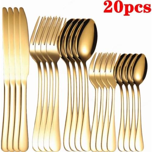 Gold Cutlery Set Stainless Steel Dinner Golden Dinnerware Knives Forks Spoons Set Kitchen Complete Tableware Set Golden Cutlery