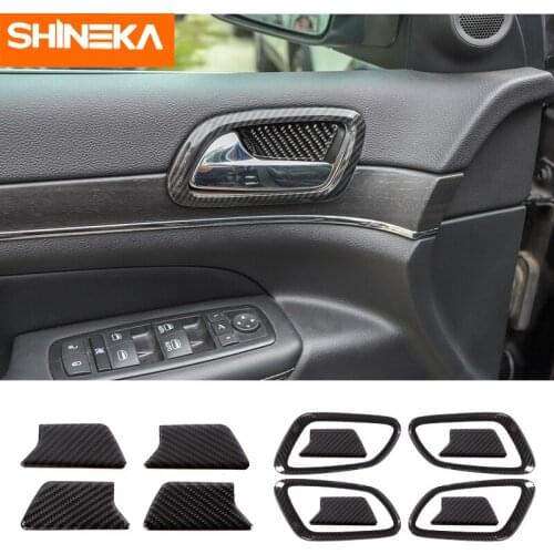 SHINEKA Carbon Fiber Sticker for Grand Cherokee Car Inner Door Handle Decoration Cover Accessories for Jeep Grand Cherokee 2011