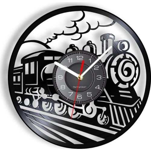 Old Train Vinyl Record Wall Clock For Bedroom Transportation Art Locomotive Home Decor Steam Engine Vintage Album Crafts Clock