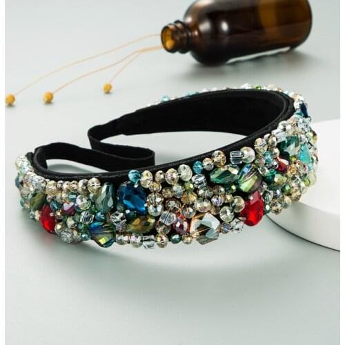 Colorful Crystal Hairbands Wide Luxury Beaded Headbands Fashion Baroque Head Hoop For Women Girls Wedding Party Hair Accessories