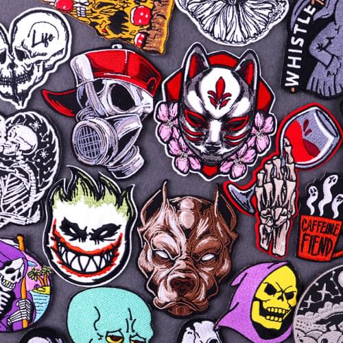 Punk Animal Skull Patch Iron On Patches For Clothing Biker Rock Embroidery Patches On Clothes Skeleton Badges For Clothes Sew
