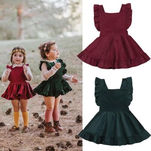 Newborn Baby Kids Girl Princess Dresses Fashion Corduroy Strap Sleeveless Ruffles Clothes Cute Girl Dress