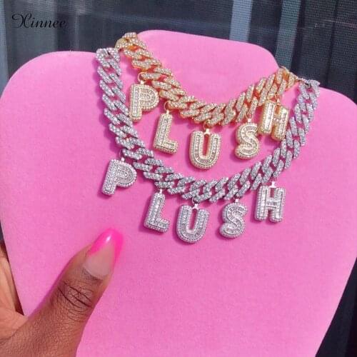 Custom Name Baguette Charms Letters With 12MM Brass Cuban Chain Pendants Necklaces Mens Zircon Hip Hop Rock Jewelry