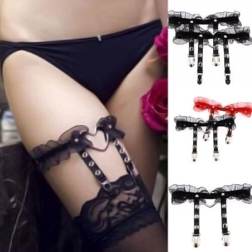 New Fashion 1 Pc Women Girl Gorgeous Punk Gothic Heart-shape Ring Spikes Elastic Lace Garter Belt Retro Suspender Flower Harness