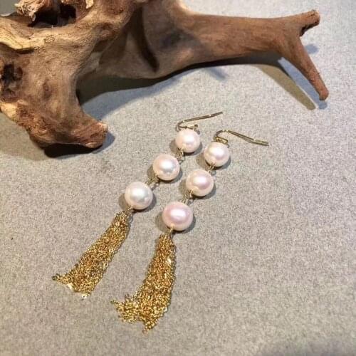 8.5cm,Tassels Real Pearls Drop-Earrings,Natural Fresh-water pearls women earrings for wedding Party Daily wear decoration favor