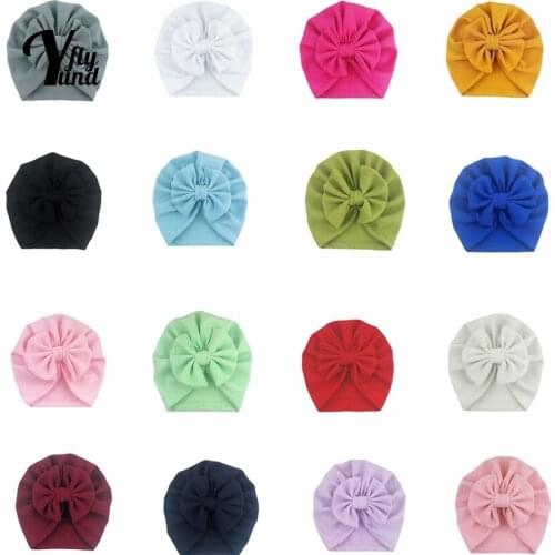 Yundfly 19*19 CM Solid Color Handmade Bowknot Baby Girls Turban Hat Fashion Newborn Bows Caps Kids Accessories Birthday Gifts