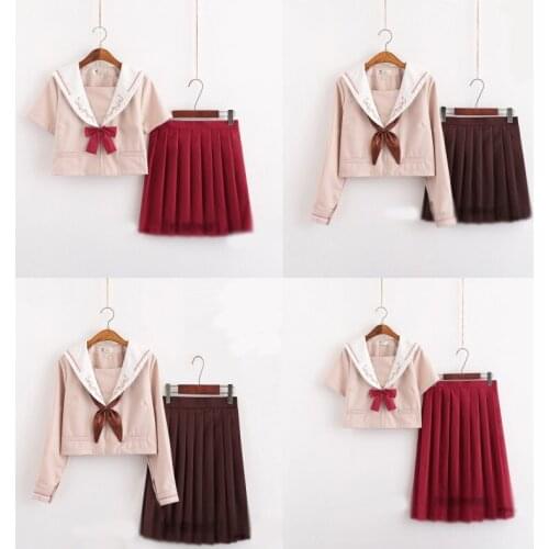 1 set Sailor Clothes Japanese Style Girls School Uniform Student Tops & Skirt Suit Cosplay Costume for Women Girl Gift