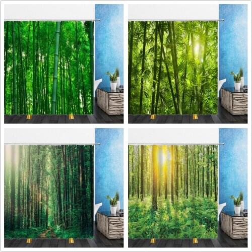 Natural Scenery Shower Curtains Summer Green Bamboo Forest 3D Landscape Bathroom Home Decor Waterproof Polyester Cloth Curtain