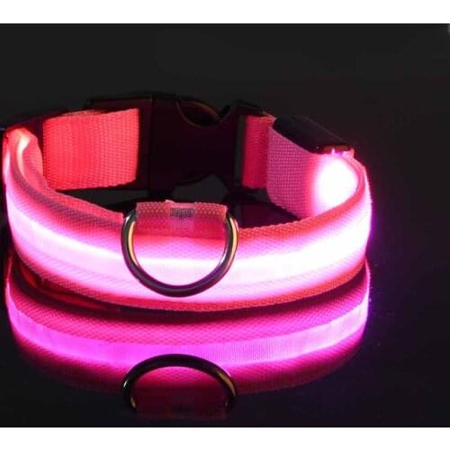 Nylon LED Pet Dog Collar Night Safety Flashing Glow In The Dark Dogs Leash Neck Band Luminous Fluorescent Collars Pets Supplies