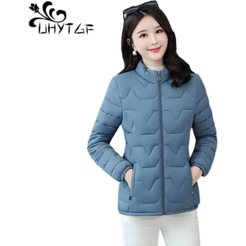 UHYTGF Plus Size Woman Jacket Winter Clothes Cotton Women Parkas Outerwear Short Coat Thin Wavy Pattern Tops Mujer Chaqueta 921
