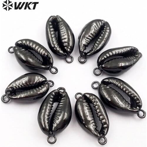 WT-JP047 WKT Wholesale New style natural cowrie shell connectors elegant gun black color connector for women jewelry making