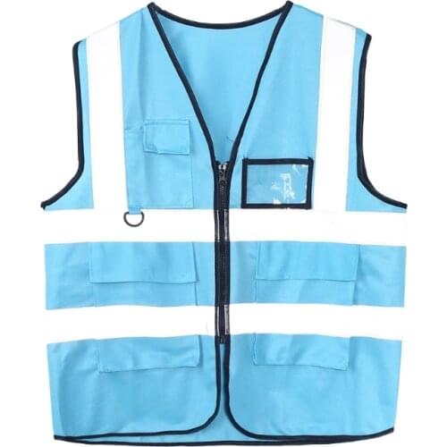 Hi-Vis Safety Vest With Zipper Reflective Jacket Security Waistcoat 5 Pockets