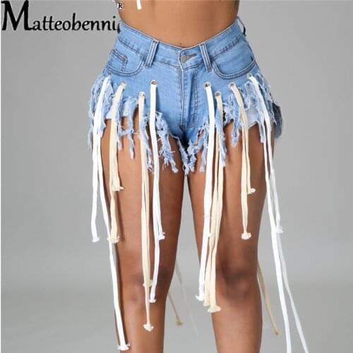 White Long Tassels Patchwork Summer Denim Shorts 2021 Women Fashion Sexy Mid Waist Zipper Jeans Casual Streetwear Denim Shorts