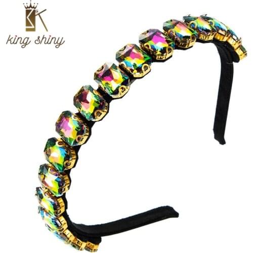 King Shiny Elegant Multi Color Crystal Headband for Woman Vintage Geometric Diamond Beaded Hairband Girls Party Jewelry Headwear