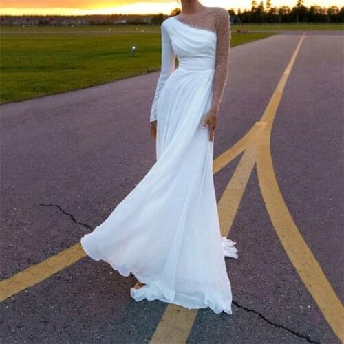 Womens Clothing Summer Pearl Long Sleeve White Elegant Maxi Dresses Fashion New Slim Tight High Waist Slit Wedding Party Dress