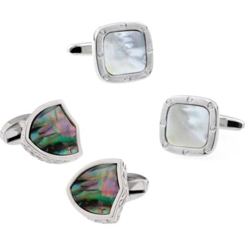 10pairs/lot Silver Square White Pearl Shell Cufflinks Colorful Mother Pearl Seashell Cuff Links Mens Jewelry Accessory
