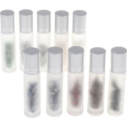 10Pcs Natural Crystal Stones Gemstone Roller Ball Essential Oil Bottles 10ml