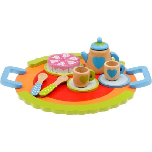 10pcs/set Kids Wooden Kitchen Food Pretend Play Toy Gift - Tea Cup Set with a Cake