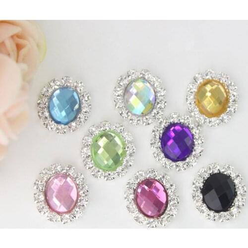 15mm oval Acrylic Rhinestone buttons flat back for wedding invitation card or hair bow craft DIY
