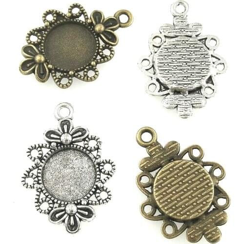 30Pcs 12mm Inner Size Antique Bronze Plated Antique Silver Color Base Setting Diy Accessories 30*20.9MM