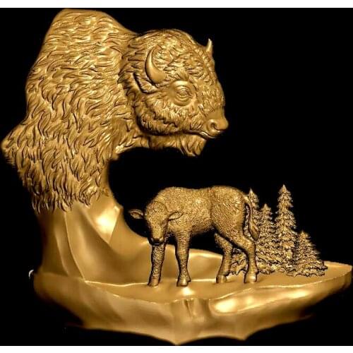 Two_Bison 3d model STL relief for cnc 3d Relief Model STL Router 3 axi Engraver ArtCam Aspire animal Cut3D Vcarve