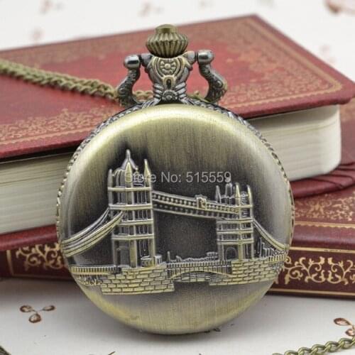 50pcs/lot DHL Free Shipping Bronze Brige Pocket Watch High Quality Watch Necklace Gift Watch Factory Price Wholesale