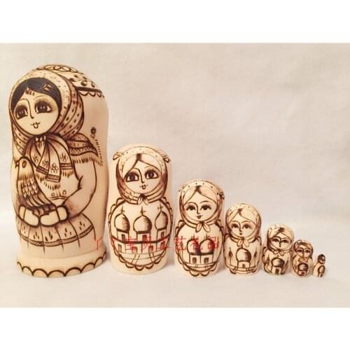 7pcs/Set Penguin Pattern Russian Matryoshka Dolls Wood Nesting Toy Gift