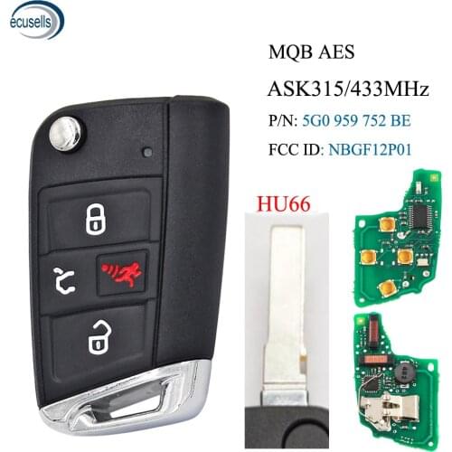 ASK315/433 MHz Smart Key For VW 2015-2020 Golf GTI / MQB AES / PN:5G0 959 752 BE / FCC ID:NBGFS12P01 / HU66 / With Recess