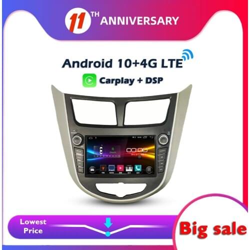 6GB+128GB Carplay DSP Android 10.0 Car multimedia DVD Player GPS WIFI Bluetooth Radio For Hyundai Verna Accent Solaris 2011-2015