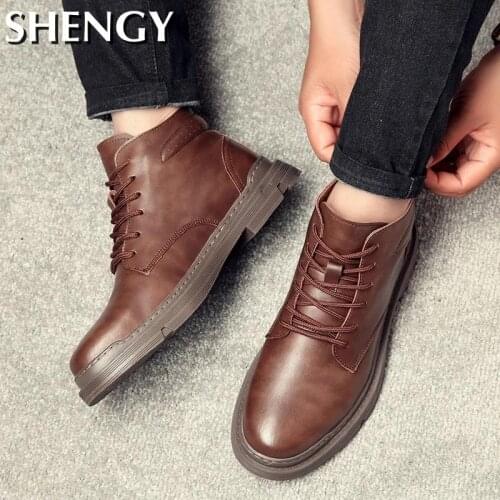 NEW Winter Men Shoes Casual Solid Color Lace-Up Ankles Boots Males Flat Soft Plush Warm Shoes Outdoor Work Short Boots Men