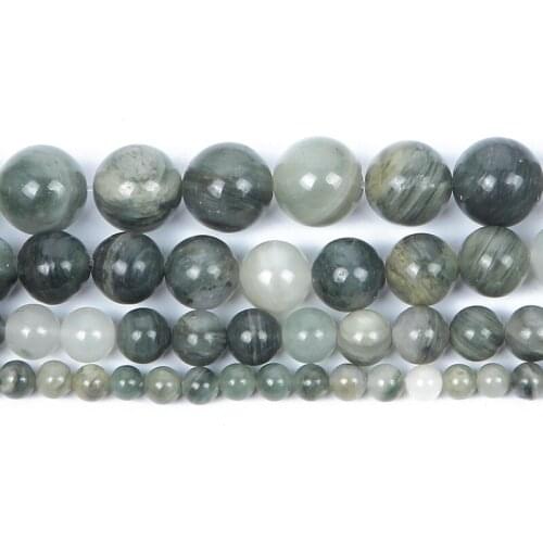 Natural Stone Green Grass Hat Smooth Charm Round Loose Beads For Jewelry Making Needlework Bracelet Diy Pick Size Strand 4-12 MM