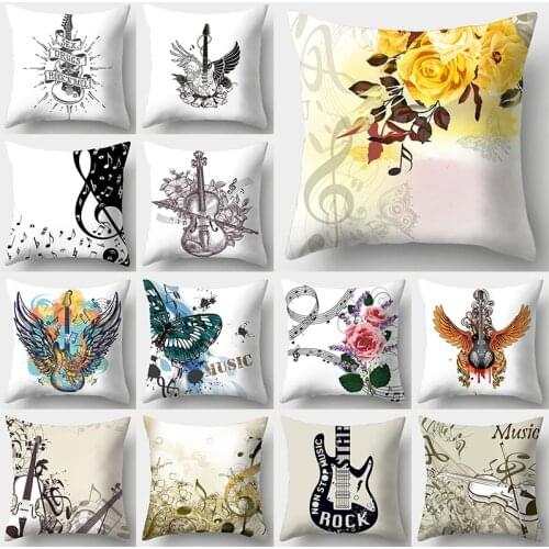 WZH Musical Print Cushion Cover 45x45cm Polyester Decorative Pillow Cover Sofa Bed Pillow Case