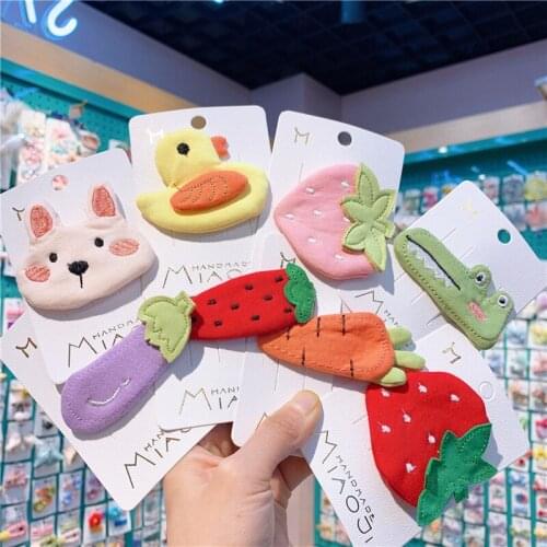 New Sweet Girl Childrens Fashion Hairpins Simple Cute Cartoon Embroidery Fabric Vegetable Fruit Animal BB Clip Hair Accessories