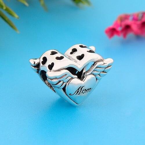 FC Jewelry Fit Original Charm Bracelet 925 Sterling Silver Angel Wings Engrave Mum Heart Bead For Making Women Berloque 2021 New