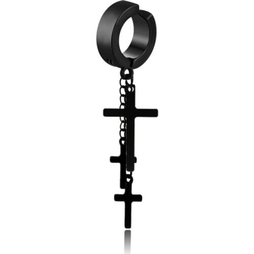 1pcs Hypoallergenic Drop Earrings Men Punk Stainless Steel Earrings Black/Silver Multiple Cross Earrings for Women Pendientes