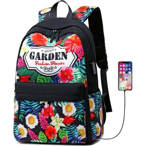 Wholesale Canvas Travel Laptop Backpacks Girls Women College Backpack School Bag with USB charger 40pcs/Lot