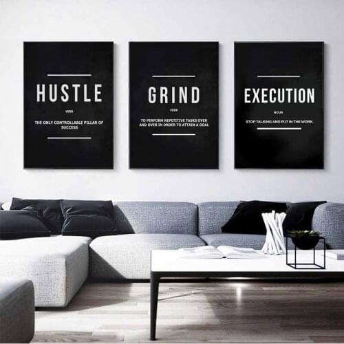 Grind Hustle Execution Motivational Quote Posters and Prints on Canvas Painting Wall Art Pictures for Living Room Office Decor