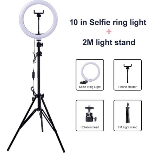 10 Inch Ring Led Lights With Tripod Selfie Makeup Video Live Photography Lamp Phone Tripod Youtube Photo Studio USB Ring Light