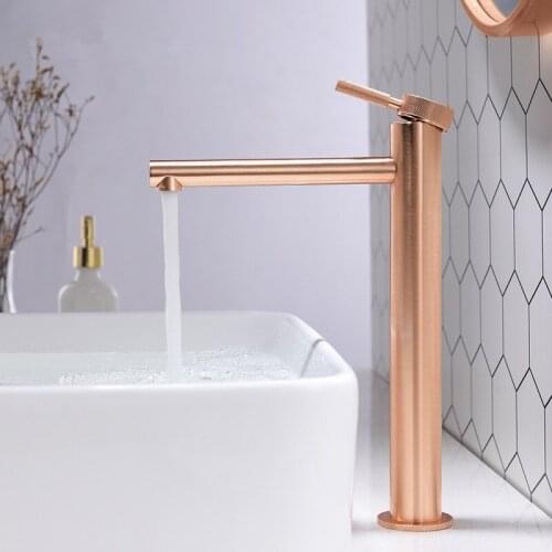 Basin Faucet Solid Brass Hot & Cold Bathroom Sink Mixer Crane Tap Brushed Rose Gold/Black/Chrome Single Handle Deck Mount Faucet