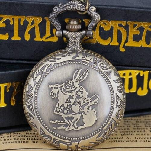 Cute Rabbit Men Women Quartz Pocket Watch Chain Necklace Pendant Fashion Women Dress Gifts