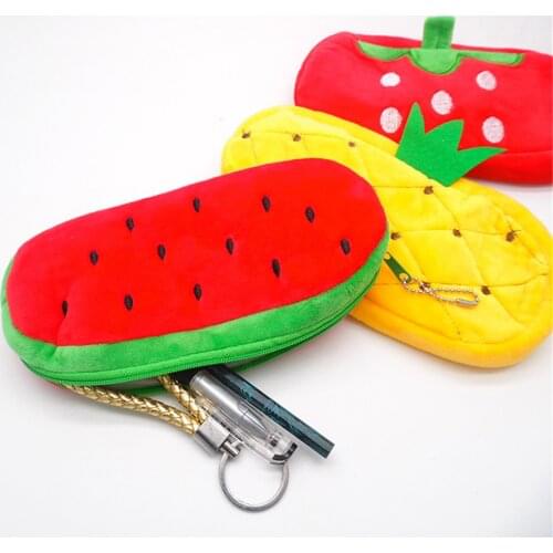 Cute Kawaii Plush Pencil Case Women Kids Watermelon Fruit Pencil Bags For Girls Gift School Supplies Korean Stationery