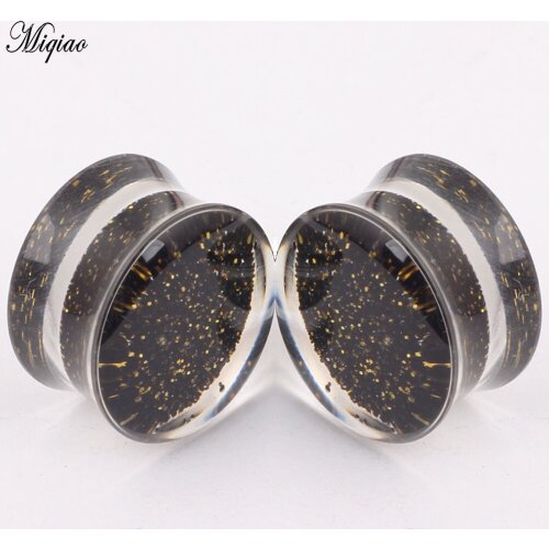 Miqiao 2pcs New Transparent Acrylic Black Gold Glitter Earrings 4mm-25mm Exquisite Body Piercing Jewelry